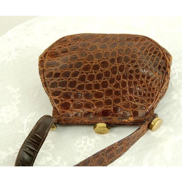 1940s alligator handbag with large brass bolt hardware - Picture 2 of 4